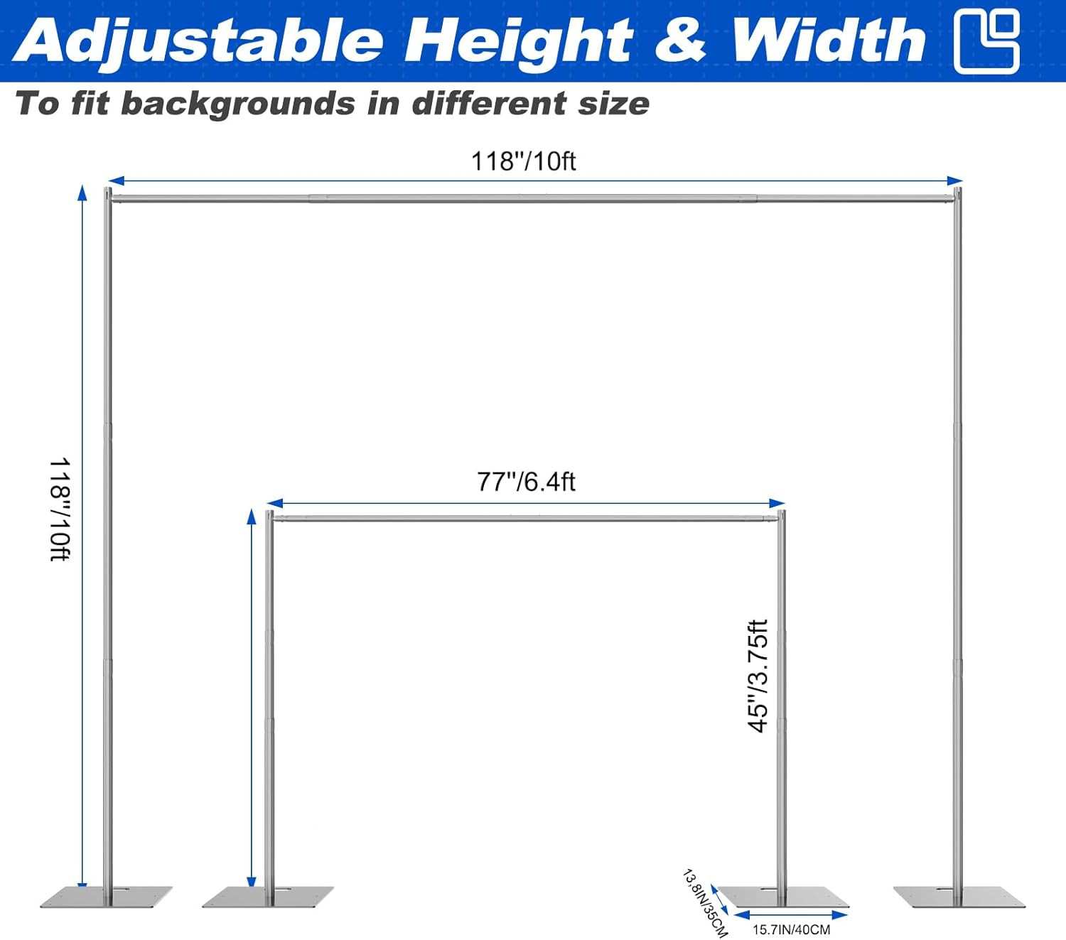 Pipe and Drape Backdrop Stand 10x10Ft Adjustable Heavy Duty Frame for Wedding