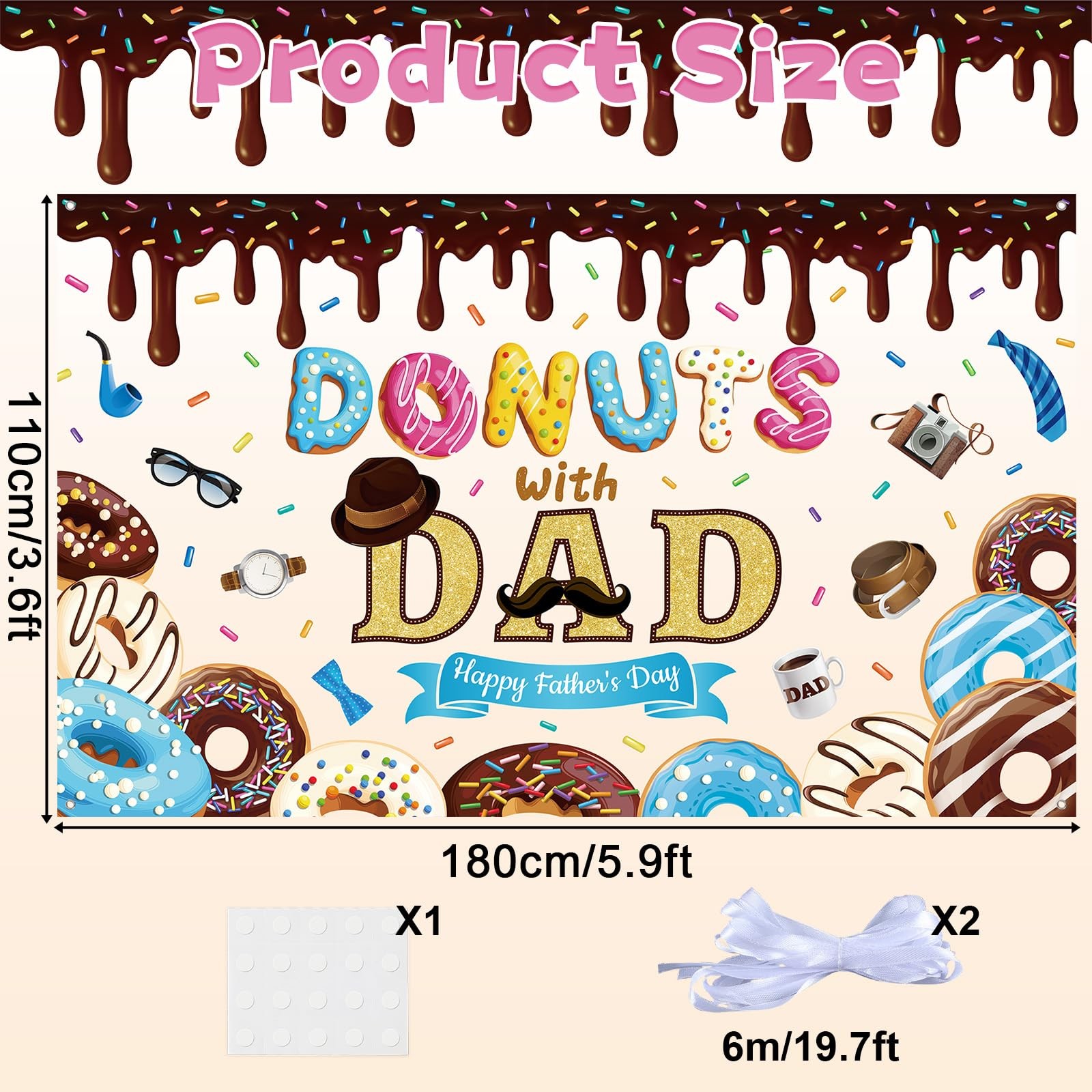 Happy Fathers Day Backdrop Large Size Donuts with Dad Banner Father’s Day Photog