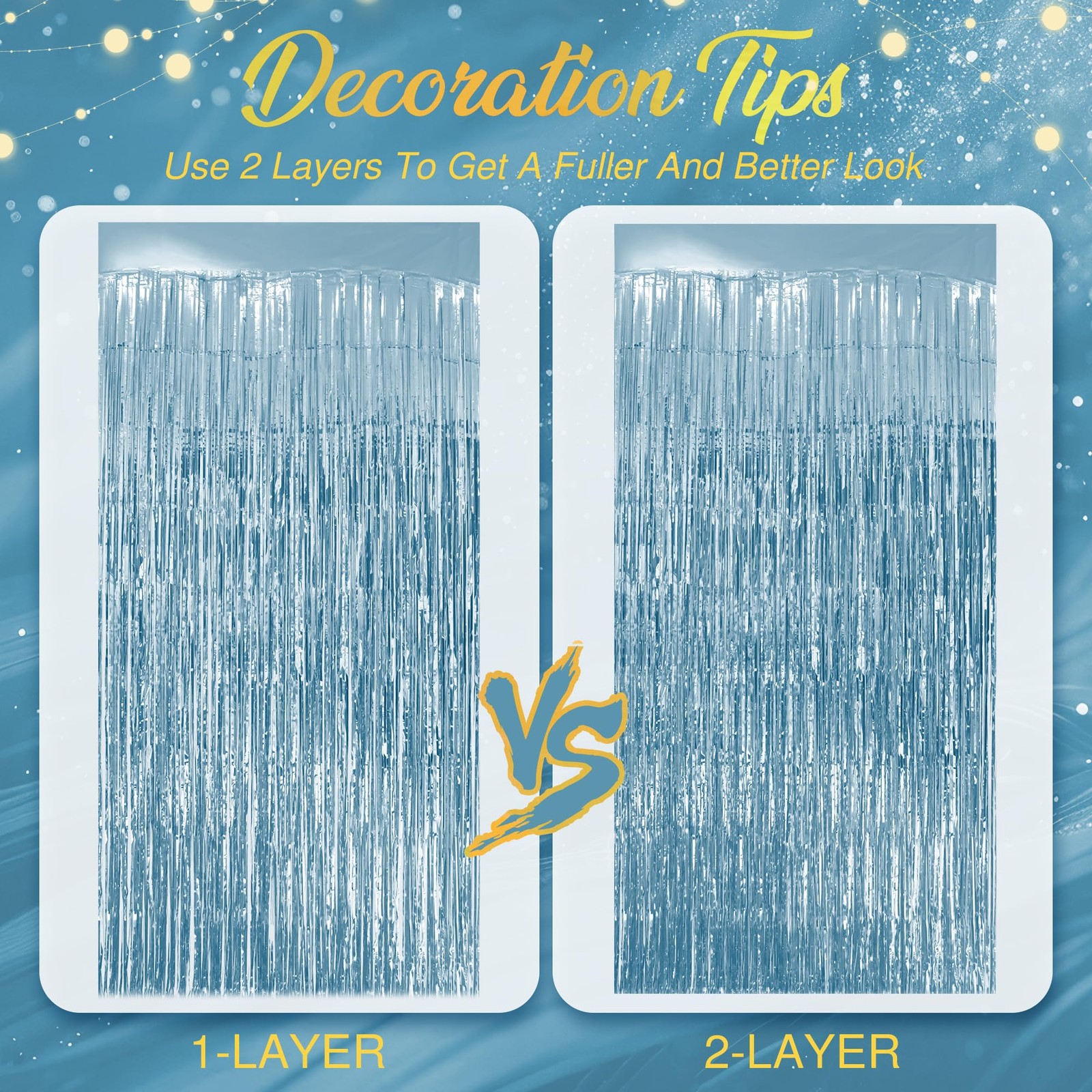 2 Pack Light Blue Fringe Backdrop, 3.2×8.2ft Shining Foil 2 Pack,