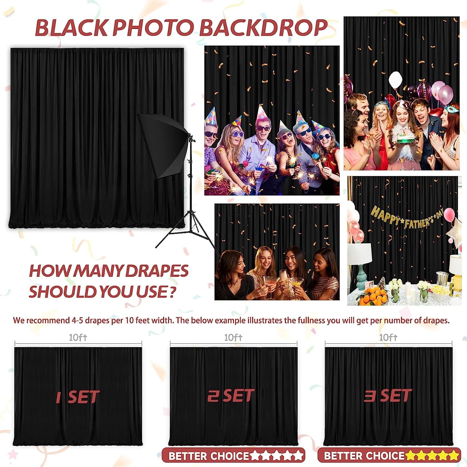 10ft x 10ft Black Backdrop Curtains Black Drape for Backdrop Thick Solid Fabric