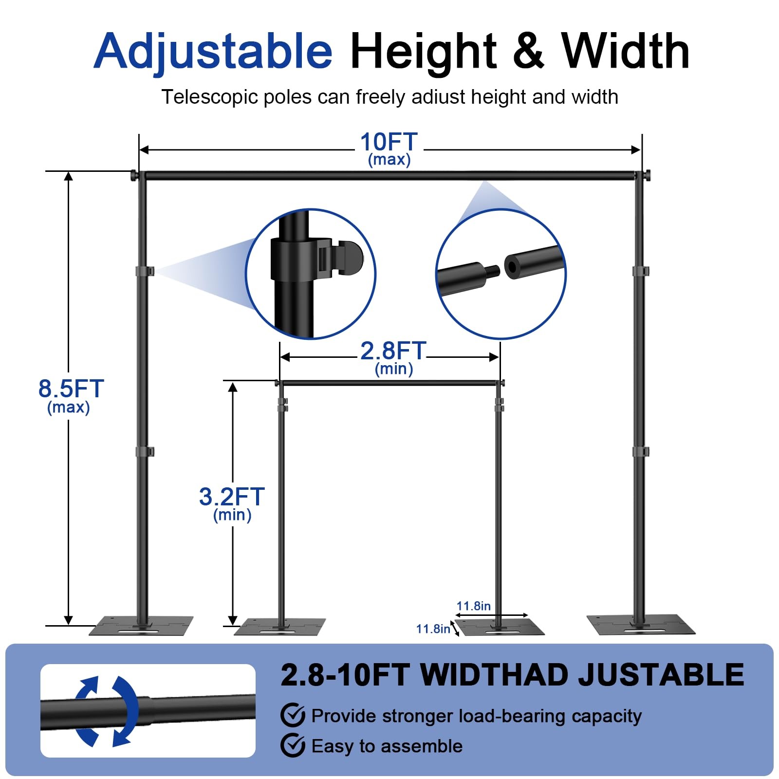 8.5x10ft Backdrop Stand, Adjustable Photography Background Frame, Heavy Duty …