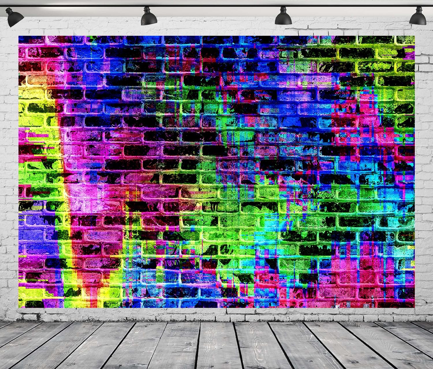10×8 FT Colorful Brick Wall Backdrop 80s 90s Music Graffiti Brick Wall Themed…