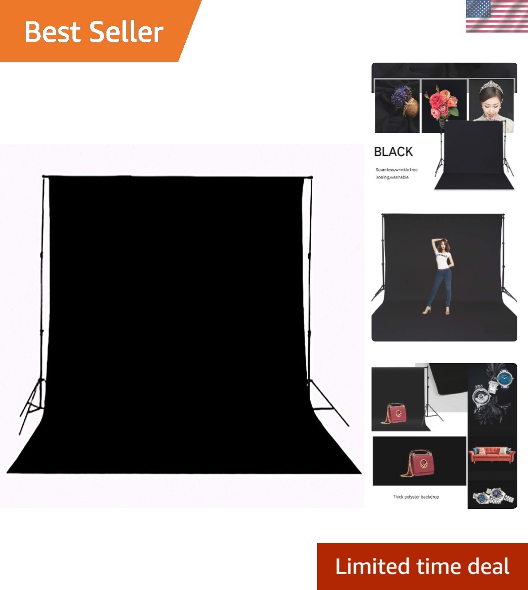 10x12ft Soft Non-Reflective Black Photography Backdrop for Events & Portraits