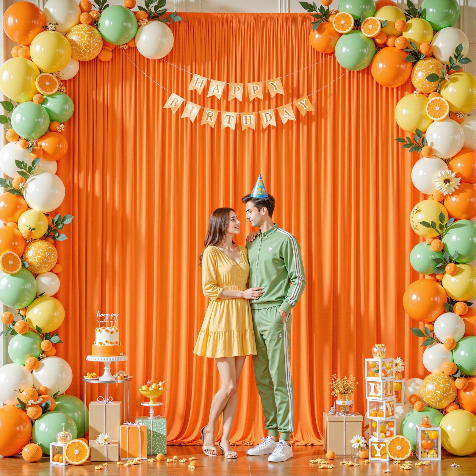 10 Panles Orange Backdrop Curtains – Wrinkle W4′ x H10′(10 panels),