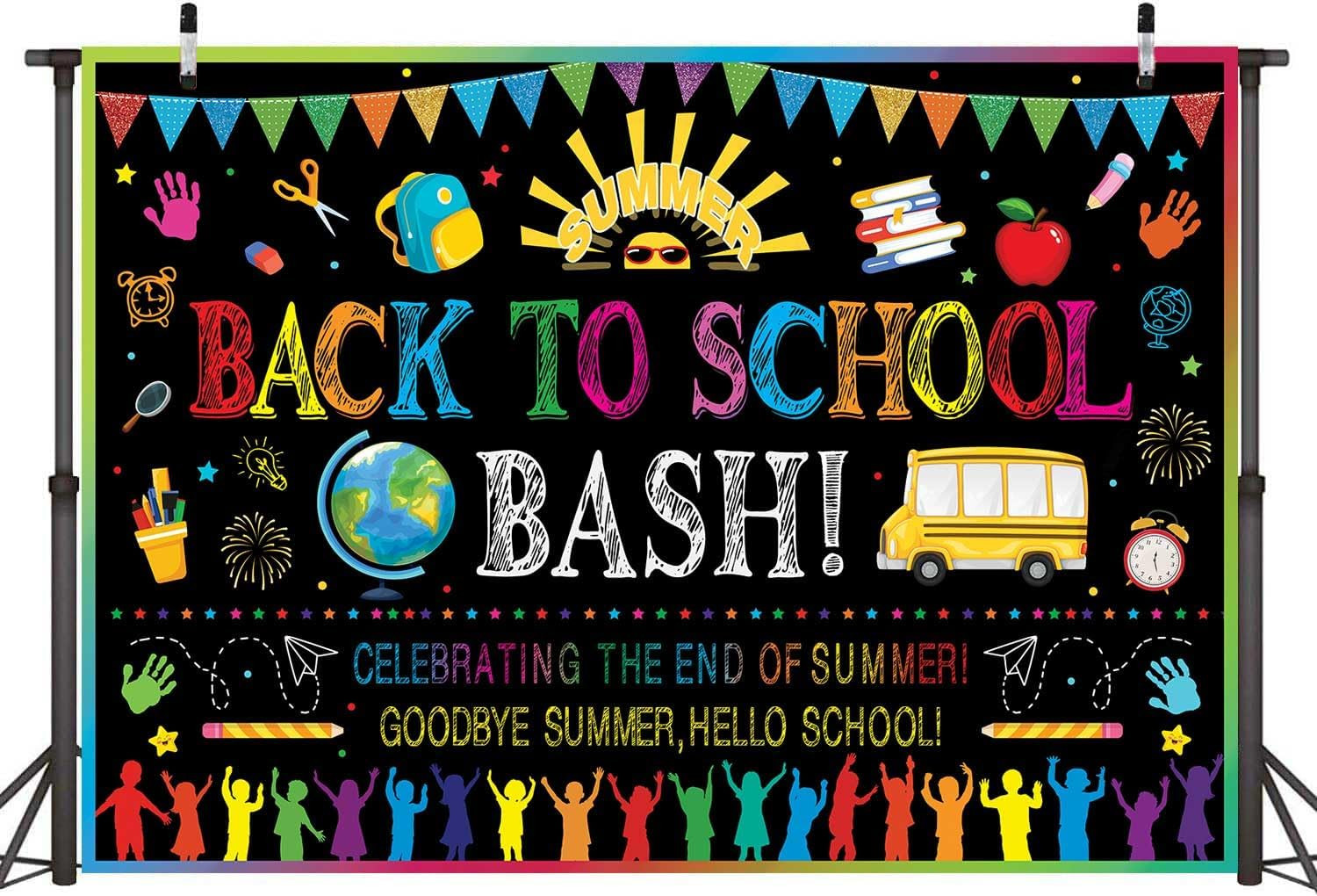 Back to School Bash Backdrop 6X4Ft Celebrating the End of Summer Goodbye Summer