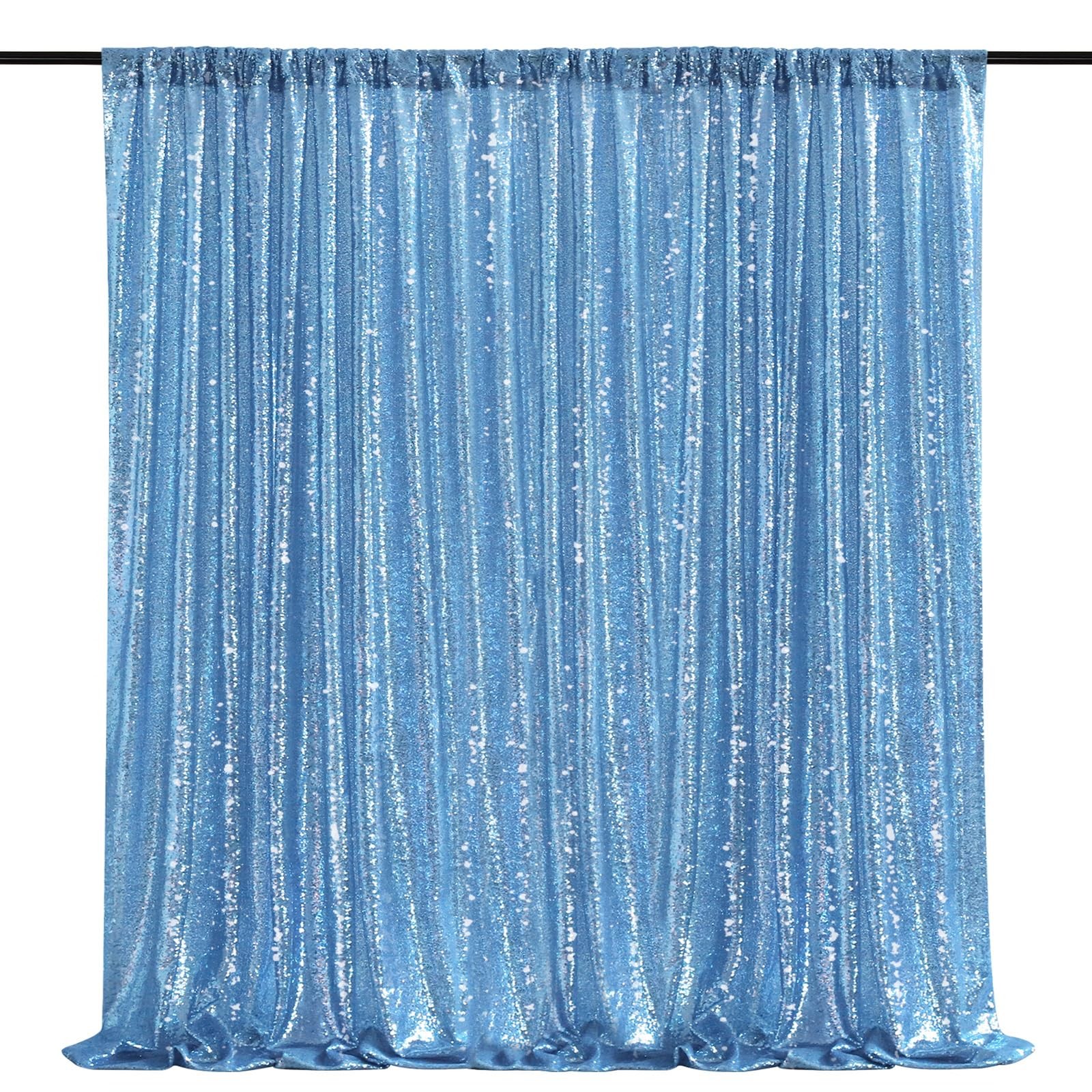 Baby Blue Glitter Shimmer Sequin Party Photo Backdrop Curtain 8×8 Ft Panel