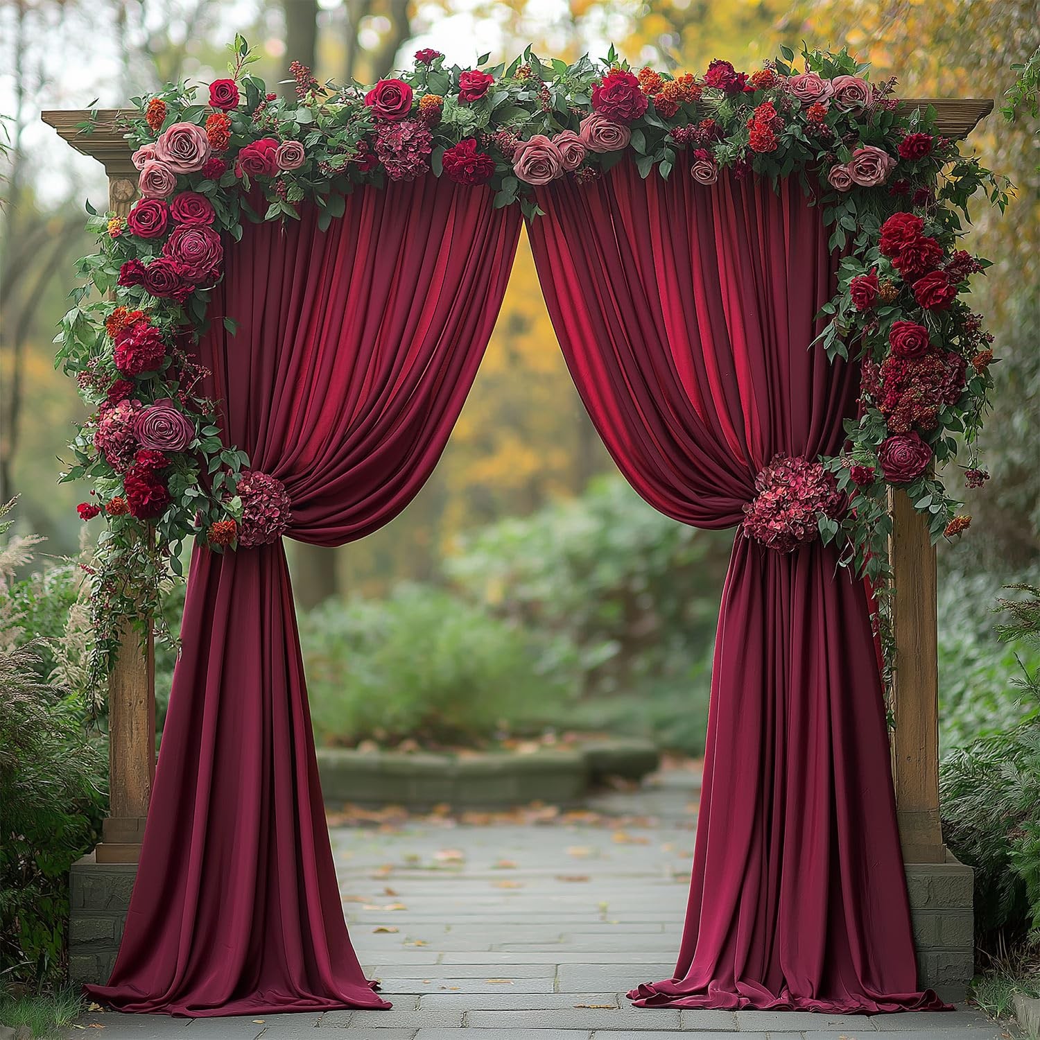 2 Panels 5x10ft Wrinkle Free Burgundy Backdrop Curtain 10x10ft Fabric Drape