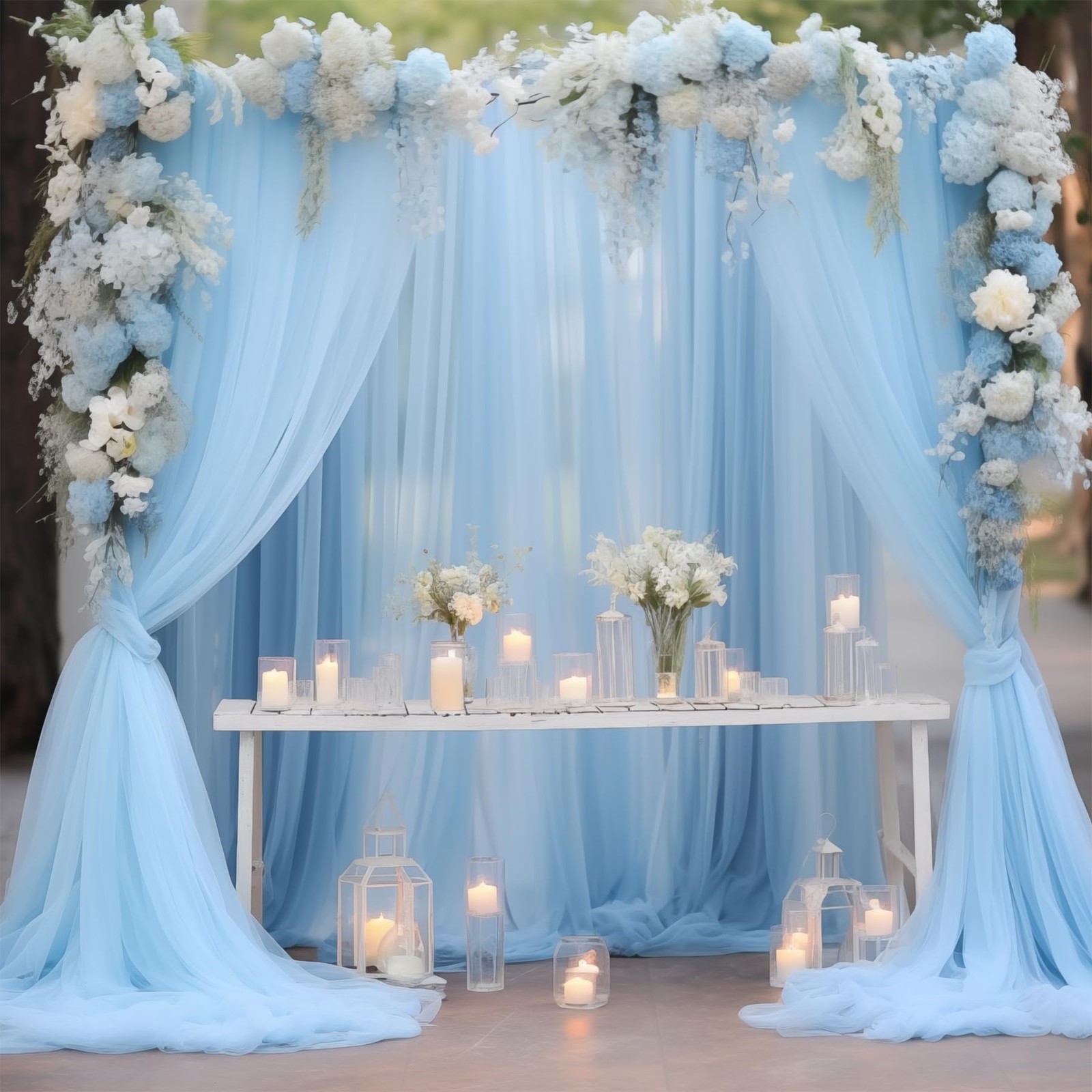 20x10ft Blue Tulle Backdrop Curtains Sheer Photo Background Drapes Party