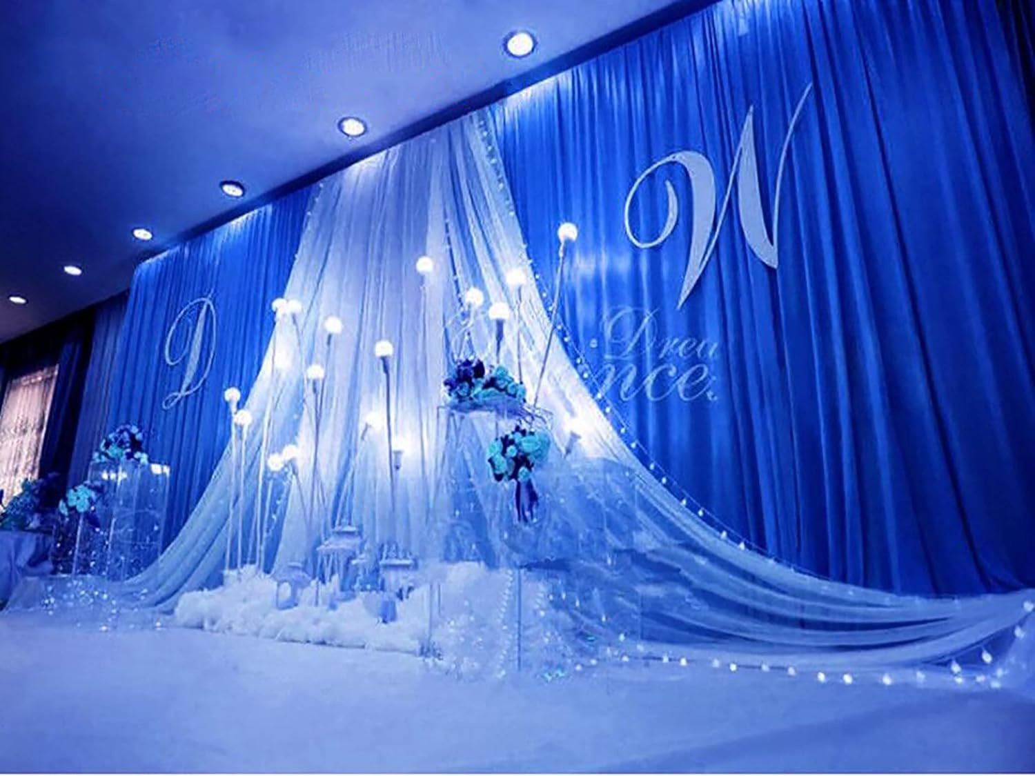 Luxury 20x10ft Wedding Stage Silk Backdrop Curtains – Royal Blue & White