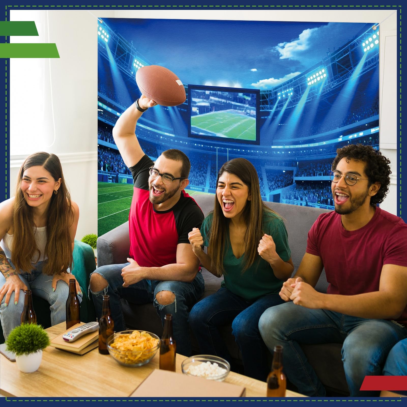 2 PCS 80×60 Inch Football Field Backdrop 10 FT Ball Floor Runner Sports Decor