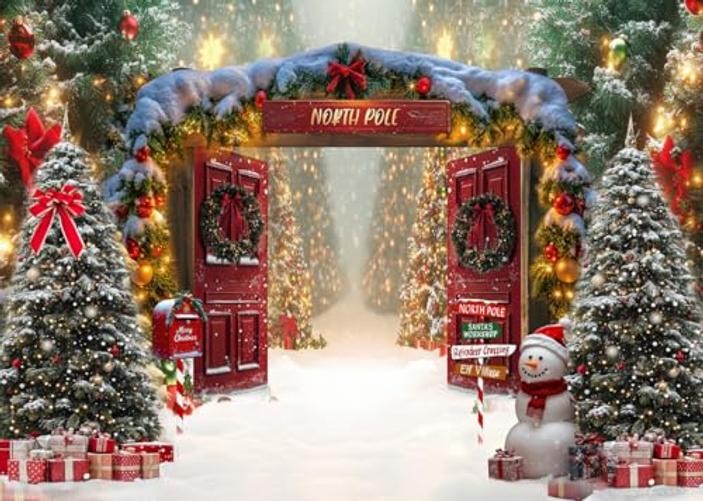 Santa’s 7x5ft Fabric Backdrop for Christmas – North Pole Forest