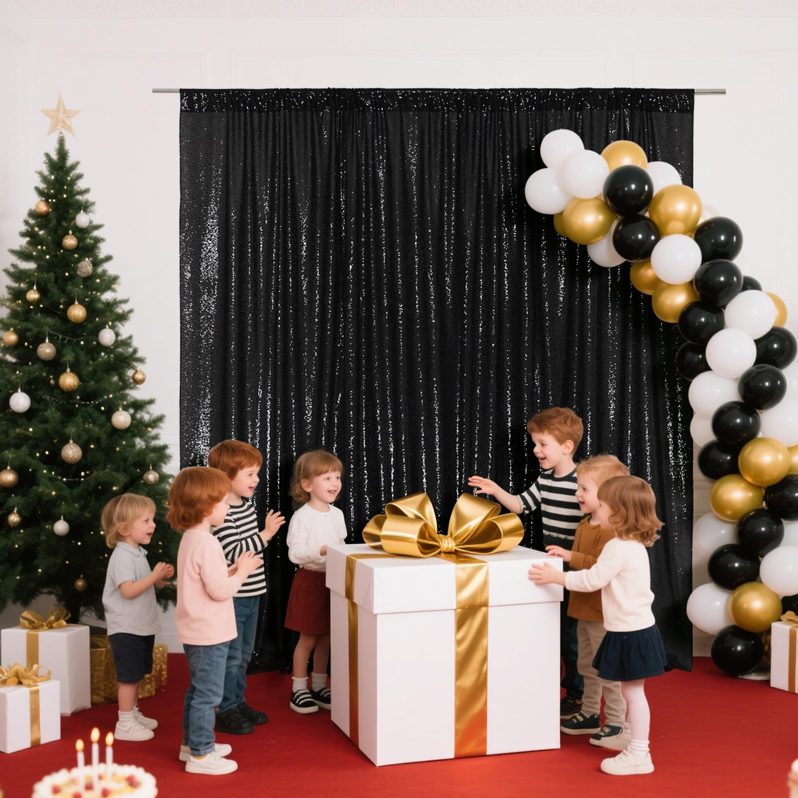 Sequin Backdrop 6×8 Feet Black Curtain Background Halloween Wedding Party