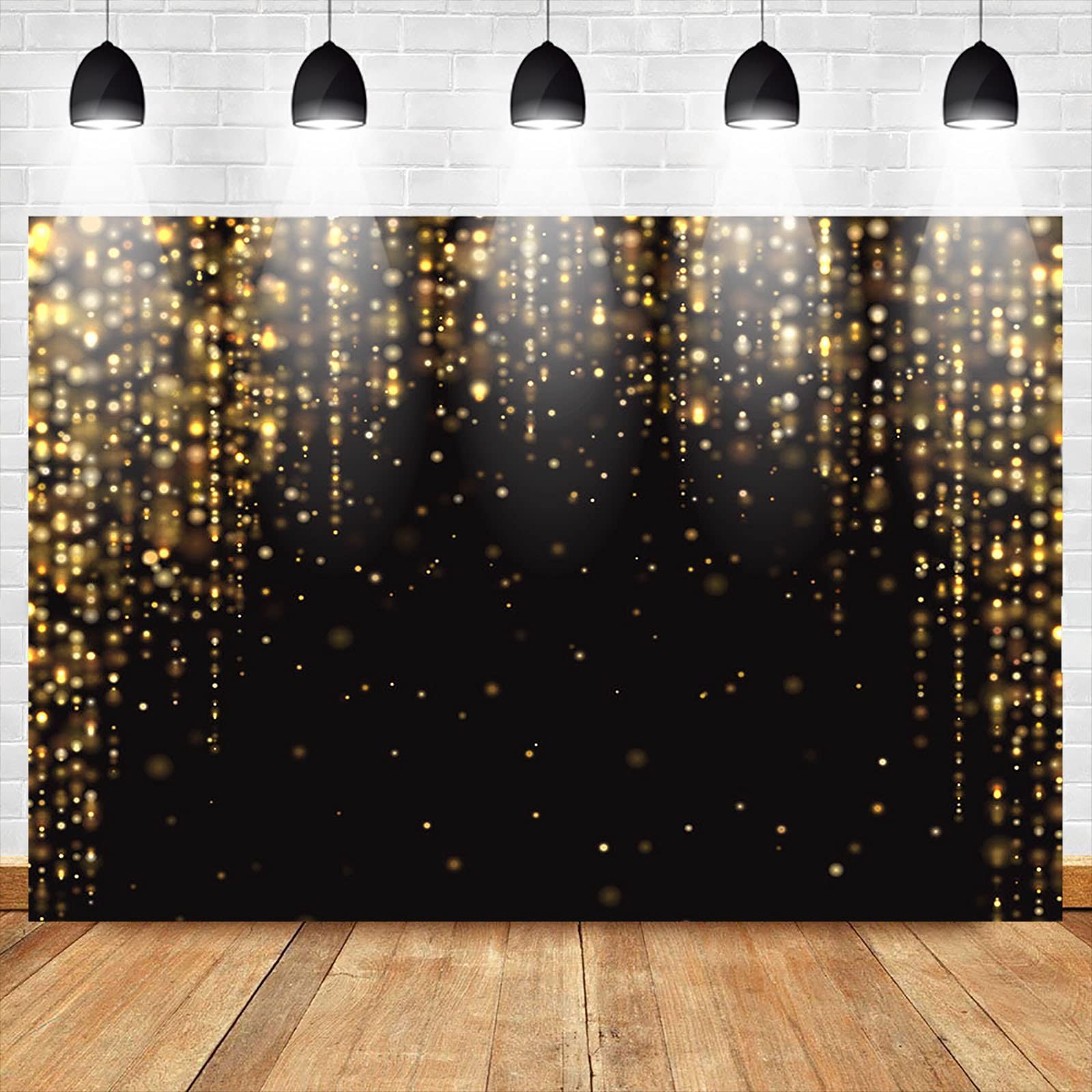 Black Gold Party Backdrop 7×5 Ft Glitter Birthday New Year Photo Booth