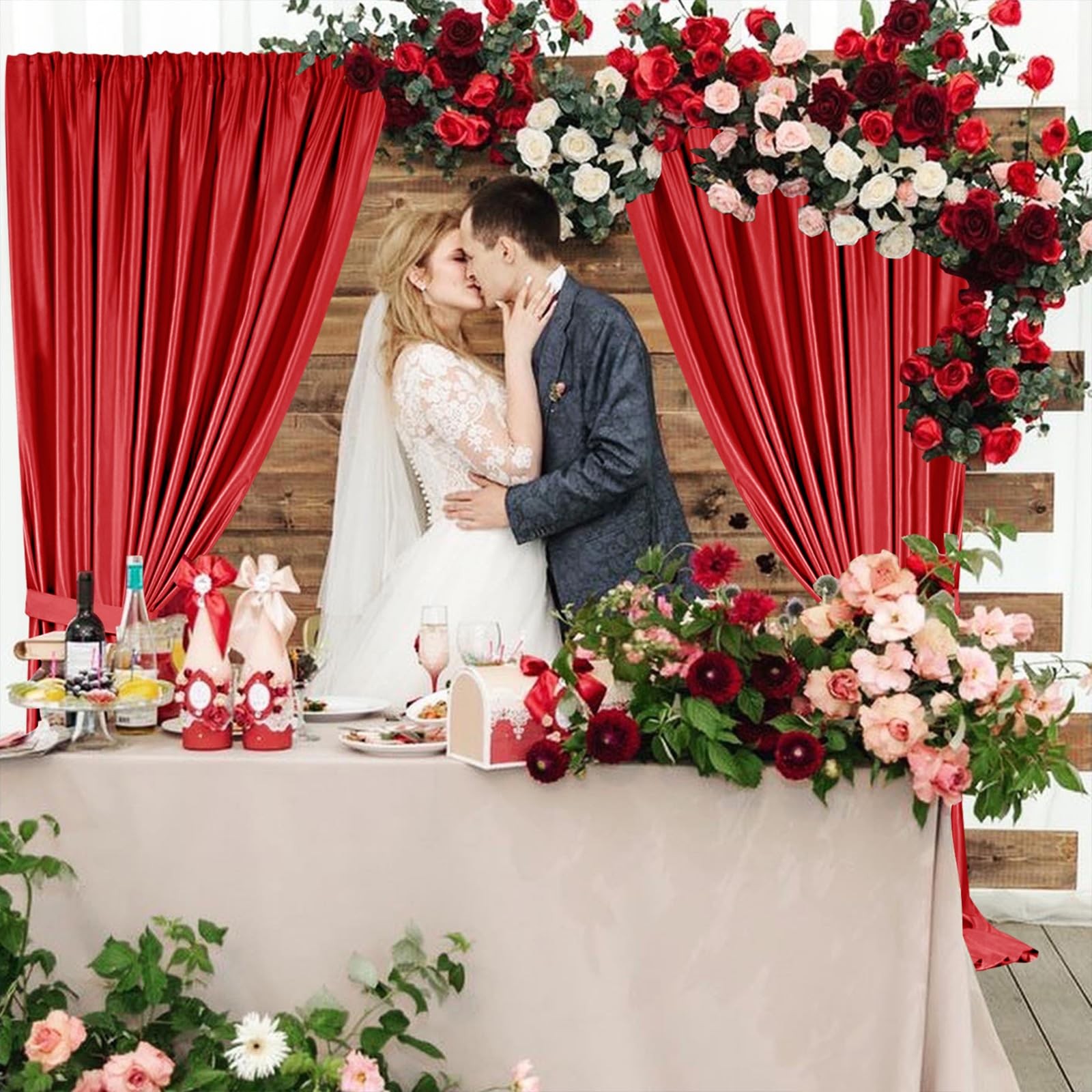 5x7ft Red Backdrop Curtains Polyester Wrinkle Free Drapes Party Wedding 2 Panels