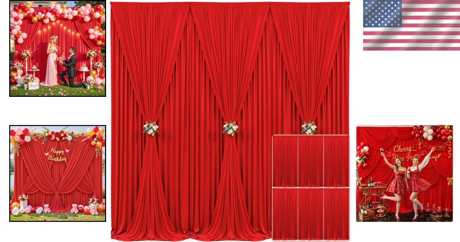 Red Birthday Party Photo Booth Curtain – 6 Panels