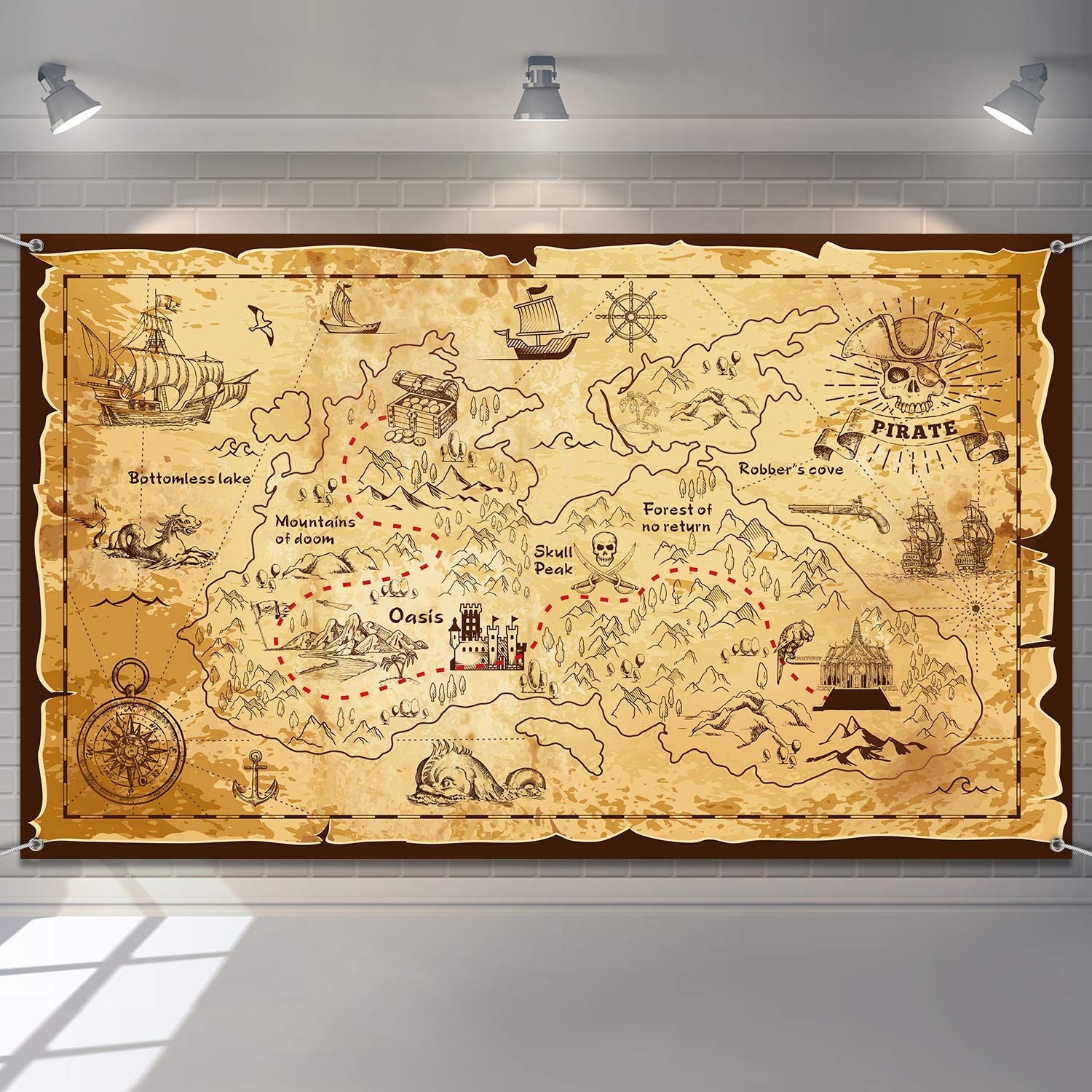 Halloween Pirate Treasure Map Backdrop Pirate Theme Background Jewelry Map Banne