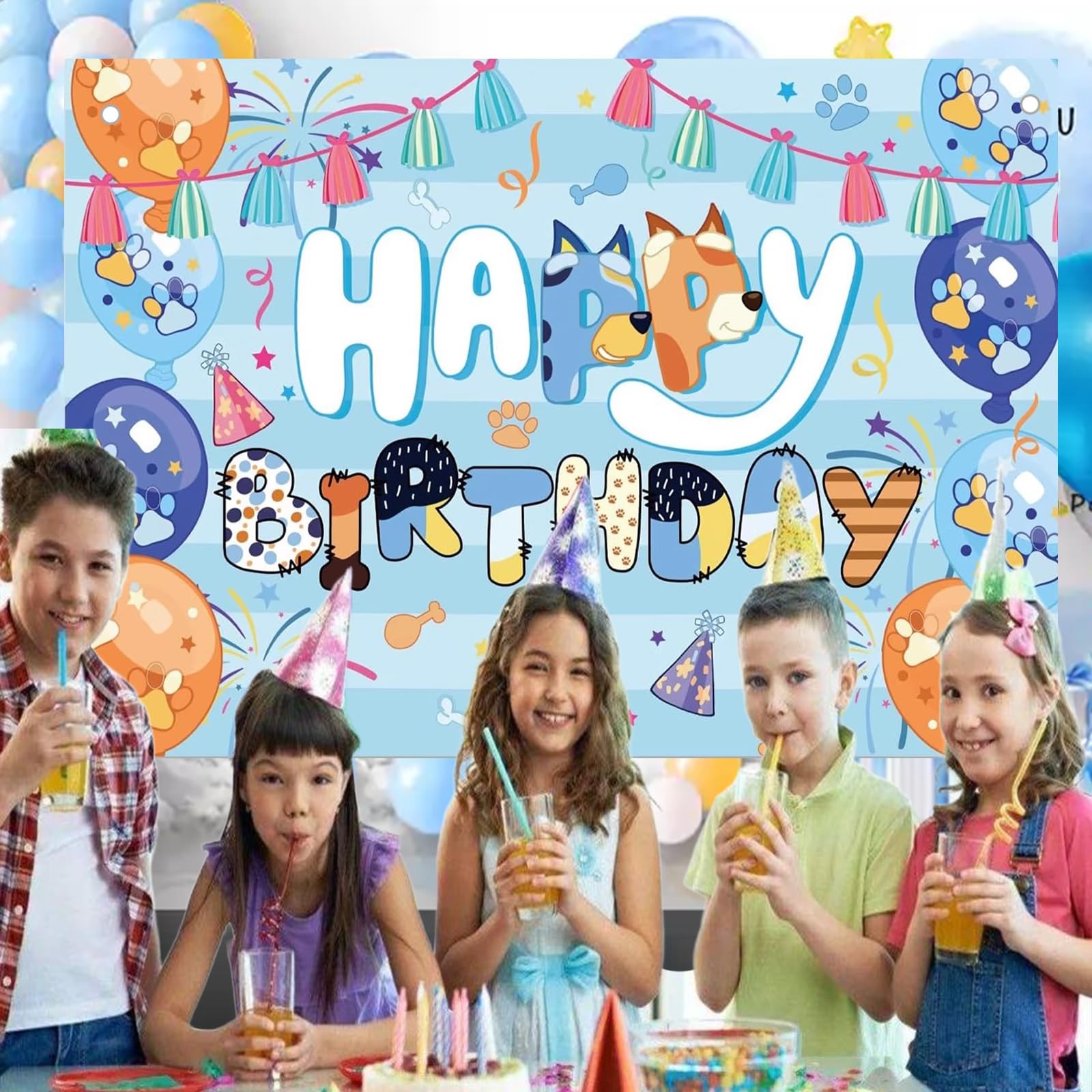 5x3ft Blue Dog Birthday Background Kids Cartoon 39″ x 59″, Blue-Dog