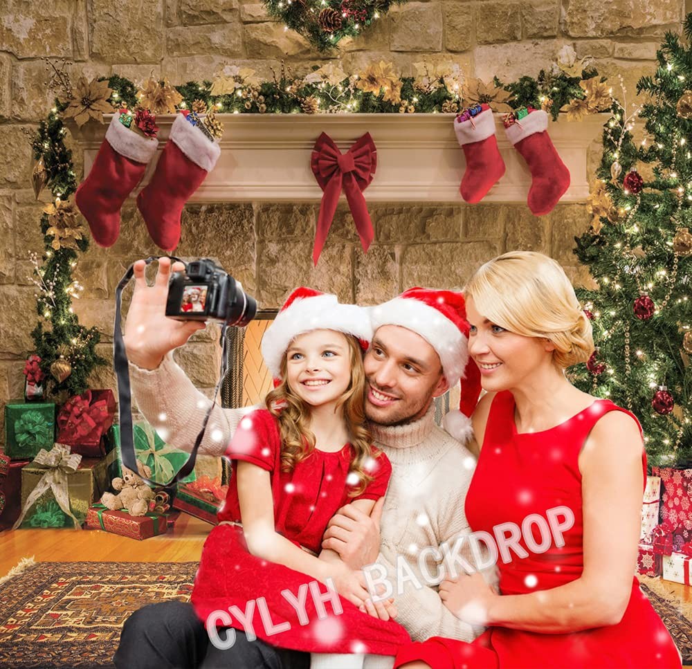10×10 Ft Christmas Photography Backdrops Christmas Fireplace Backdrop Child Chri
