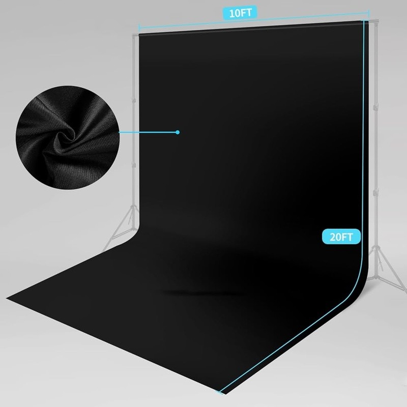 10X20FT Black Non Reflective Polyester Backdrop Durable Photography Background