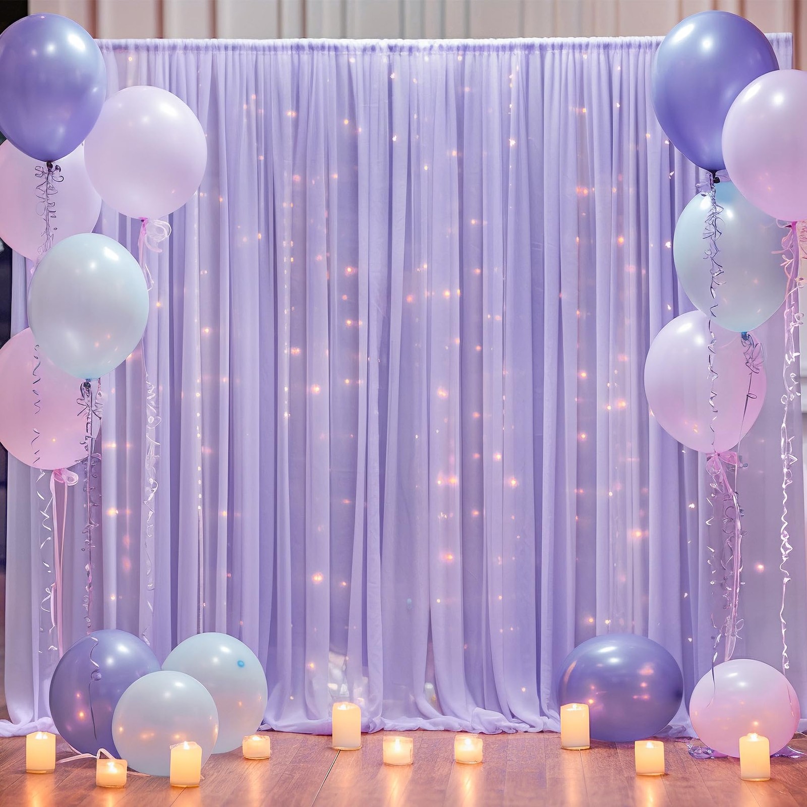 20×10ft Purple Tulle Backdrop Curtain with Lights String for Parties, Sheer P…