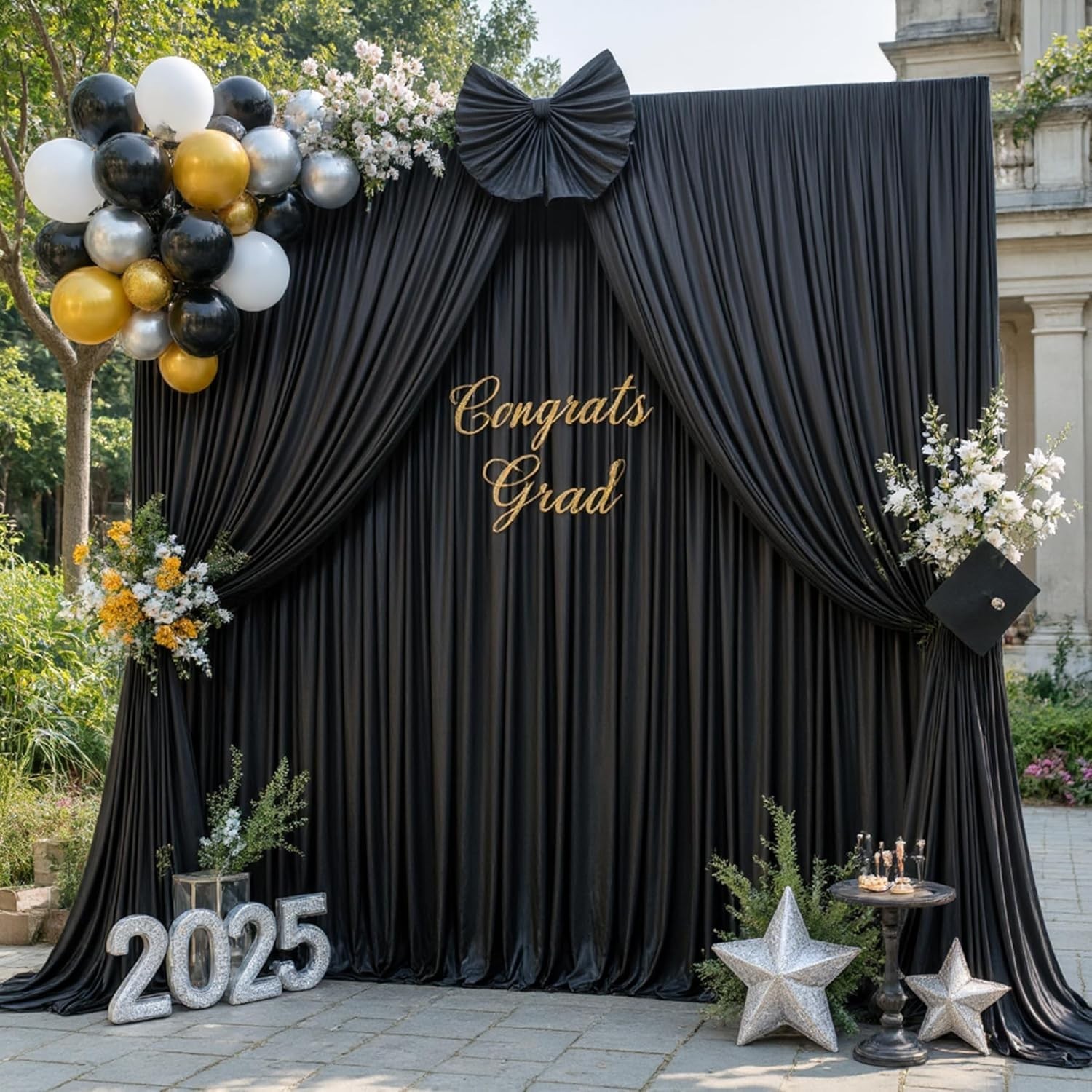 Wrinkle-Free Black Backdrop Drapes 8 Panels – Ideal for Weddings & Parties