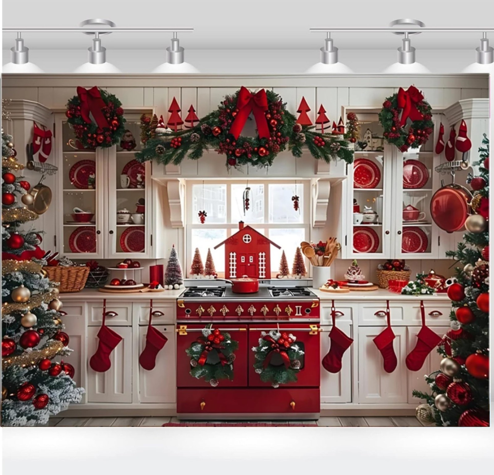 7x5ft Christmas Photography Backdrop Kitchen Cabinets Holiday Party Studio