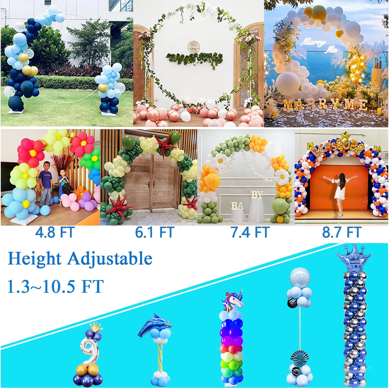 Decojoy Balloon Arch Stand, 7.5ft Large Round Backdrop Frame, Adjustable Half