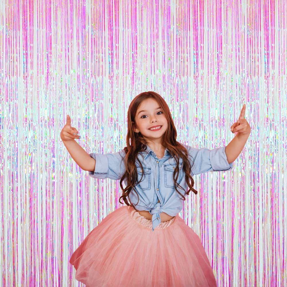 3.2 ft x 9.8 ft Metallic Tinsel Foil Fringe Curtains Party Photo Backdrop Par…