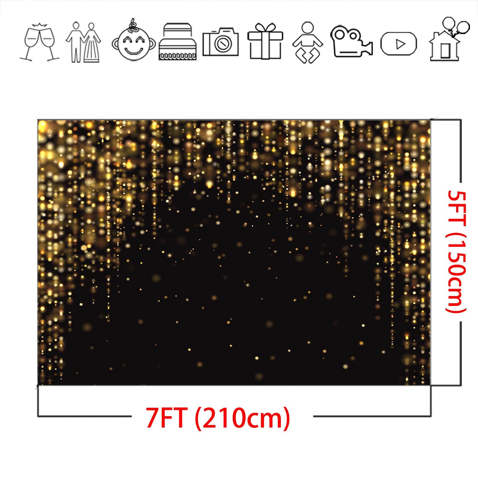 Black Gold Party Backdrop 7×5 Ft Glitter Birthday New Year Photo Booth