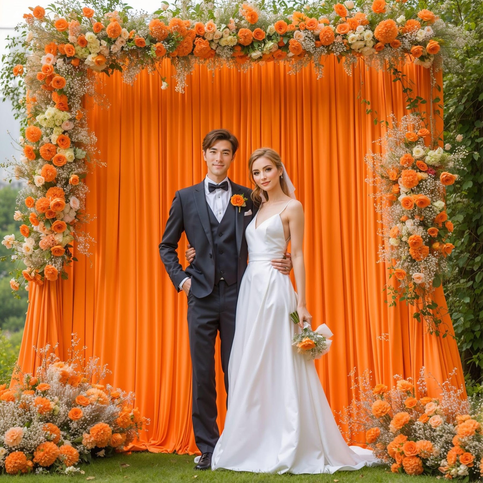 Orange Backdrop Curtains 4 Panels – -Free Polyester Photography Drapes for Ba…