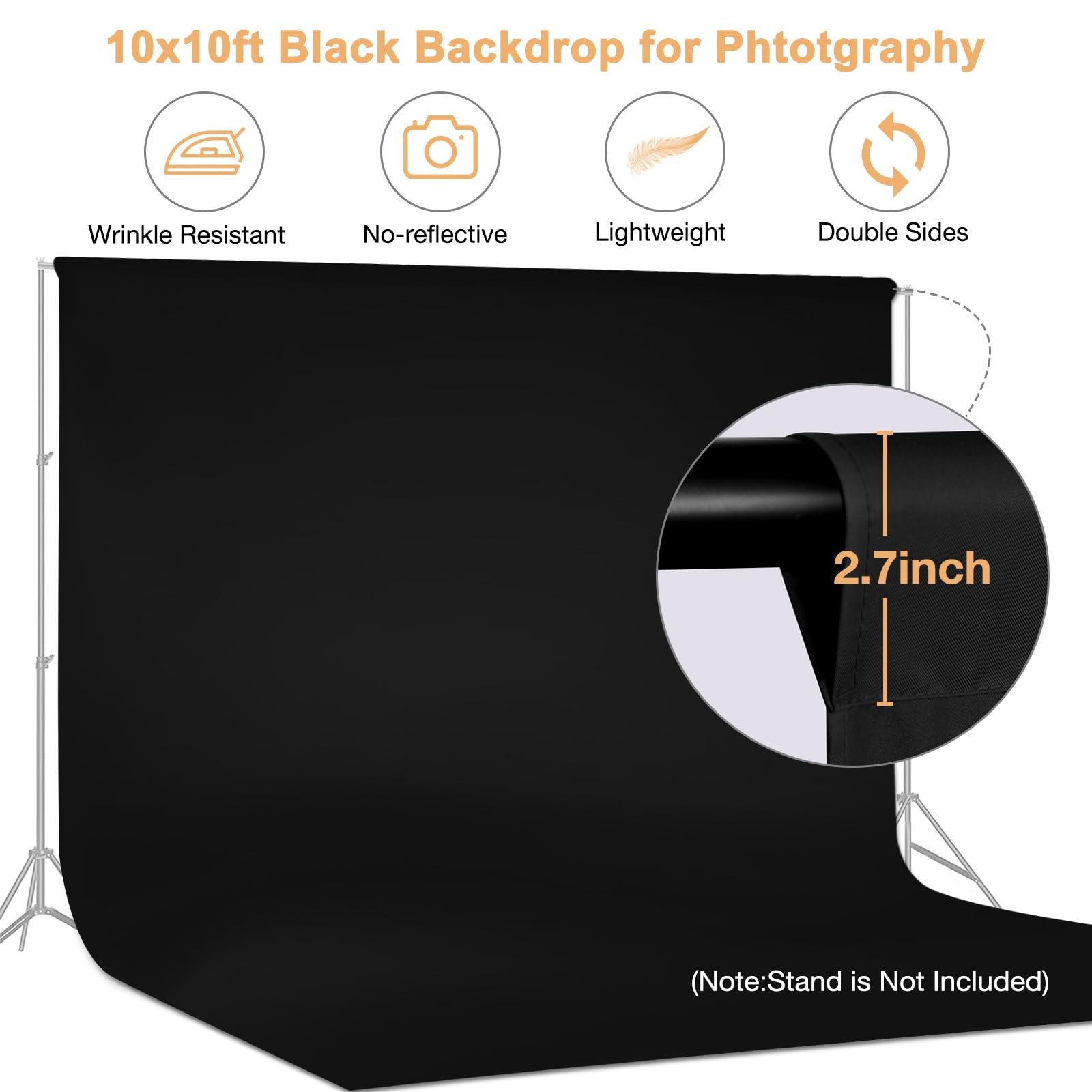 Aimosen 10×10 FT Black Backdrop Background for Photography, 10 X 10 FT,