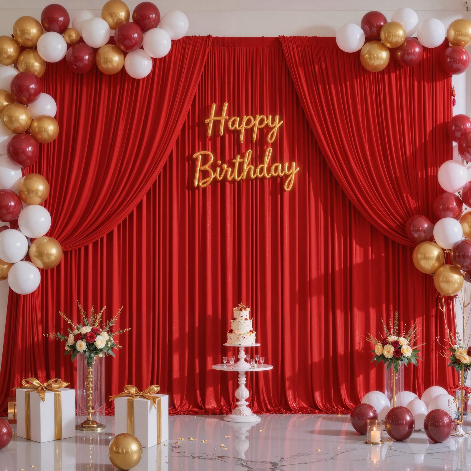 Red Backdrop Curtains Wedding Party Drapes For Bridal Photo Fabric 5×12 FT