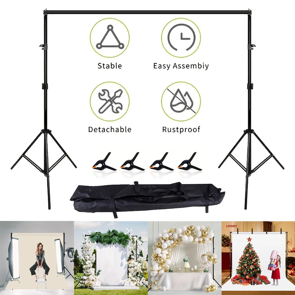 Photo Studio Backdrop Support System Adjustable Background Stand 6.56ft × 6.56ft