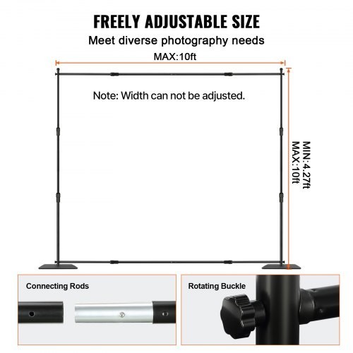 VEVOR Freely Adjustable 10×10 ft Black Support Stand ZG-FX08 ZG-FX10