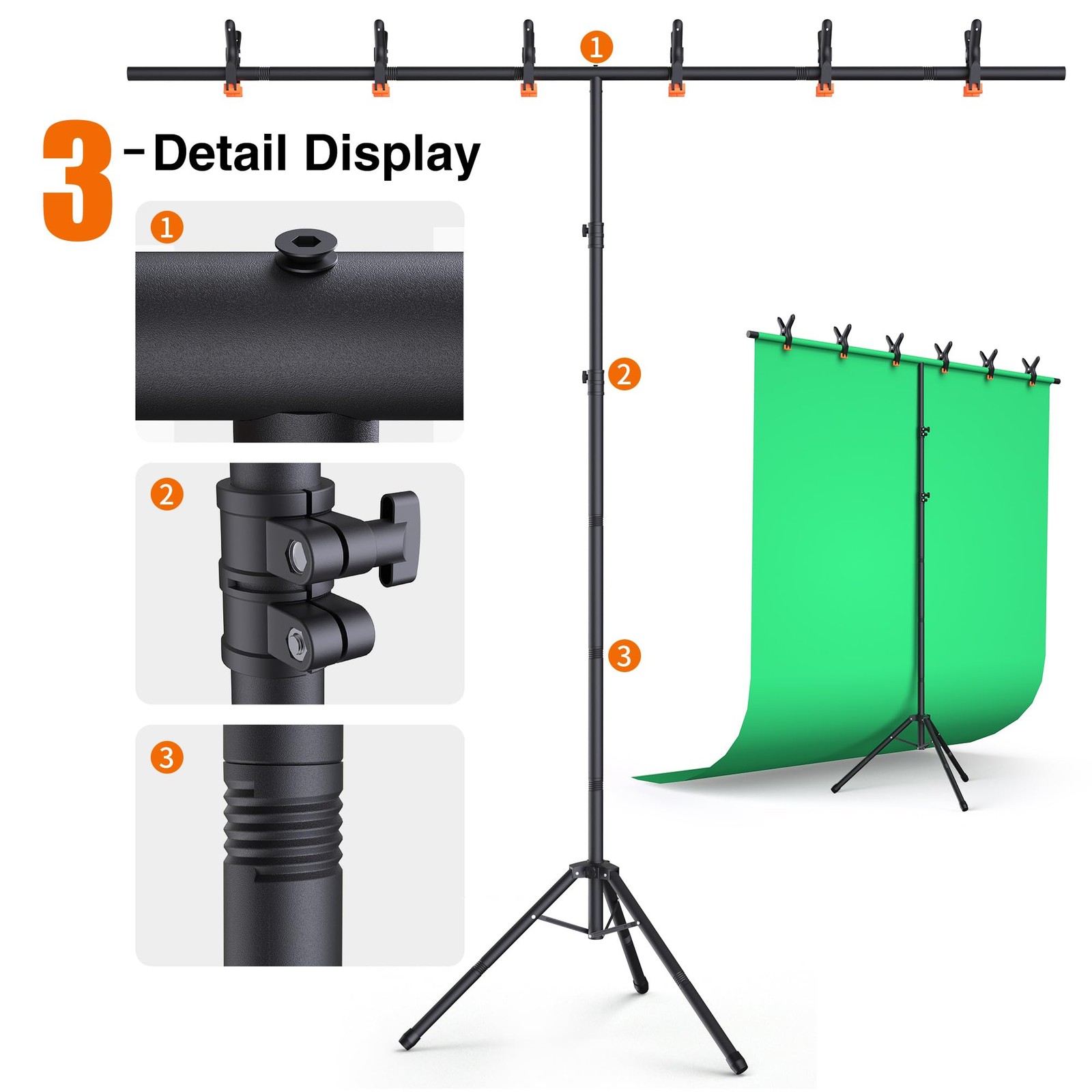 Portable T-Shape Backdrop Stand Support Kit 8×7.2ft, Adjustable Photo Green S…
