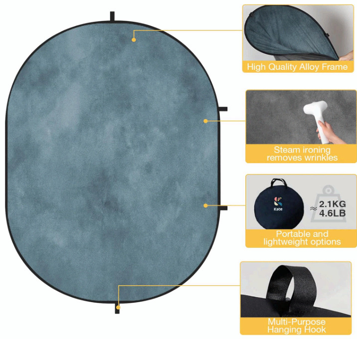 Collapsible Pop-Up Photo Backdrop Grey/Teal 5×6.5ft for Video & Broadcast