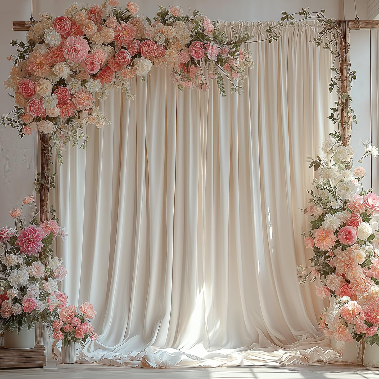 Ivory Backdrop Curtain Wedding Wrinkle Free Soft Fabric 10x10FT 2 Panels Set