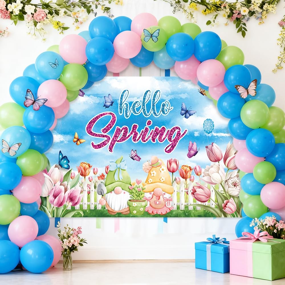 AIBIIN Hello Spring 70.8 x 43.3 inch, Butterfly Flowers, Balloon Pattern