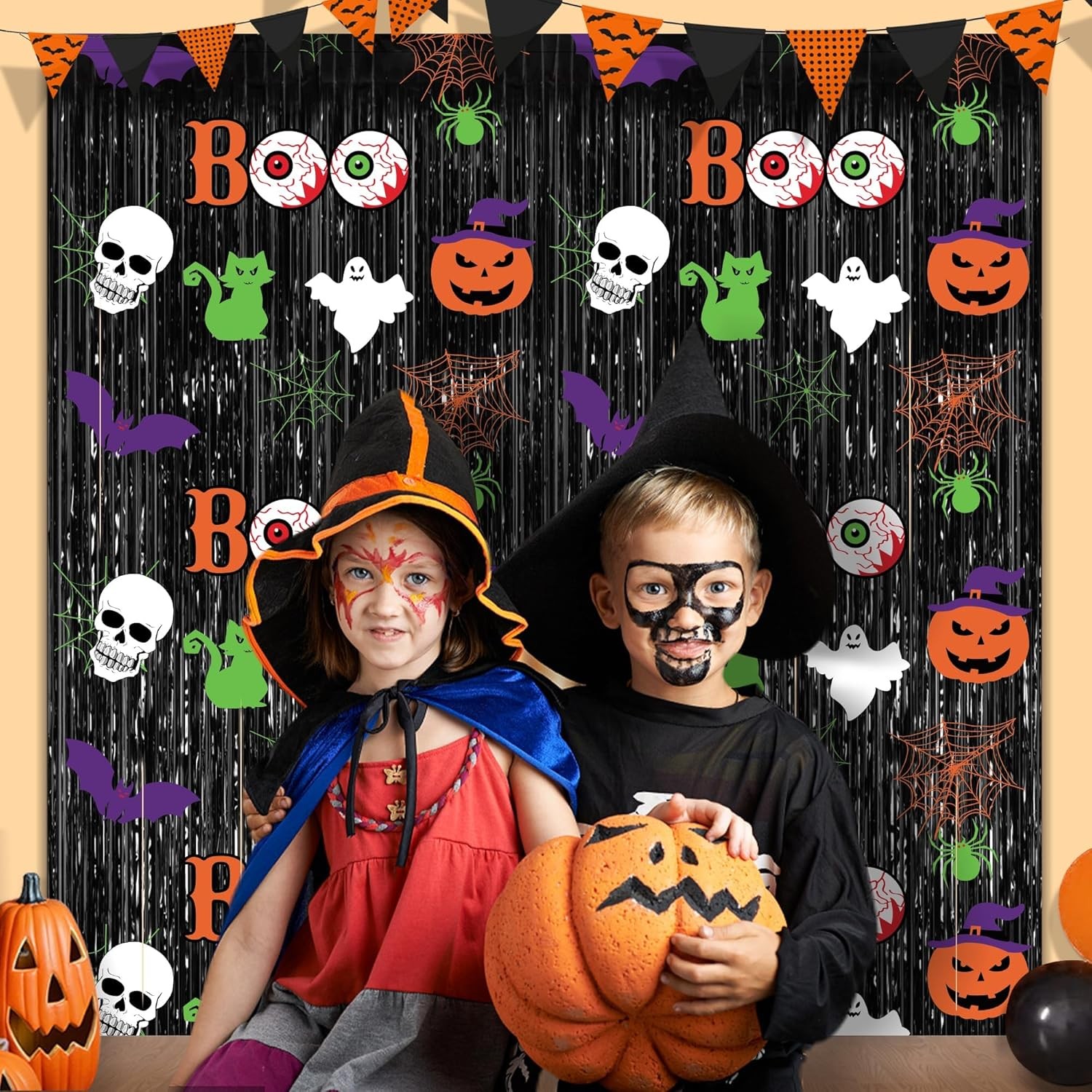 Halloween Party Decorations, 2 Pack Scary Black Foil Fringe…