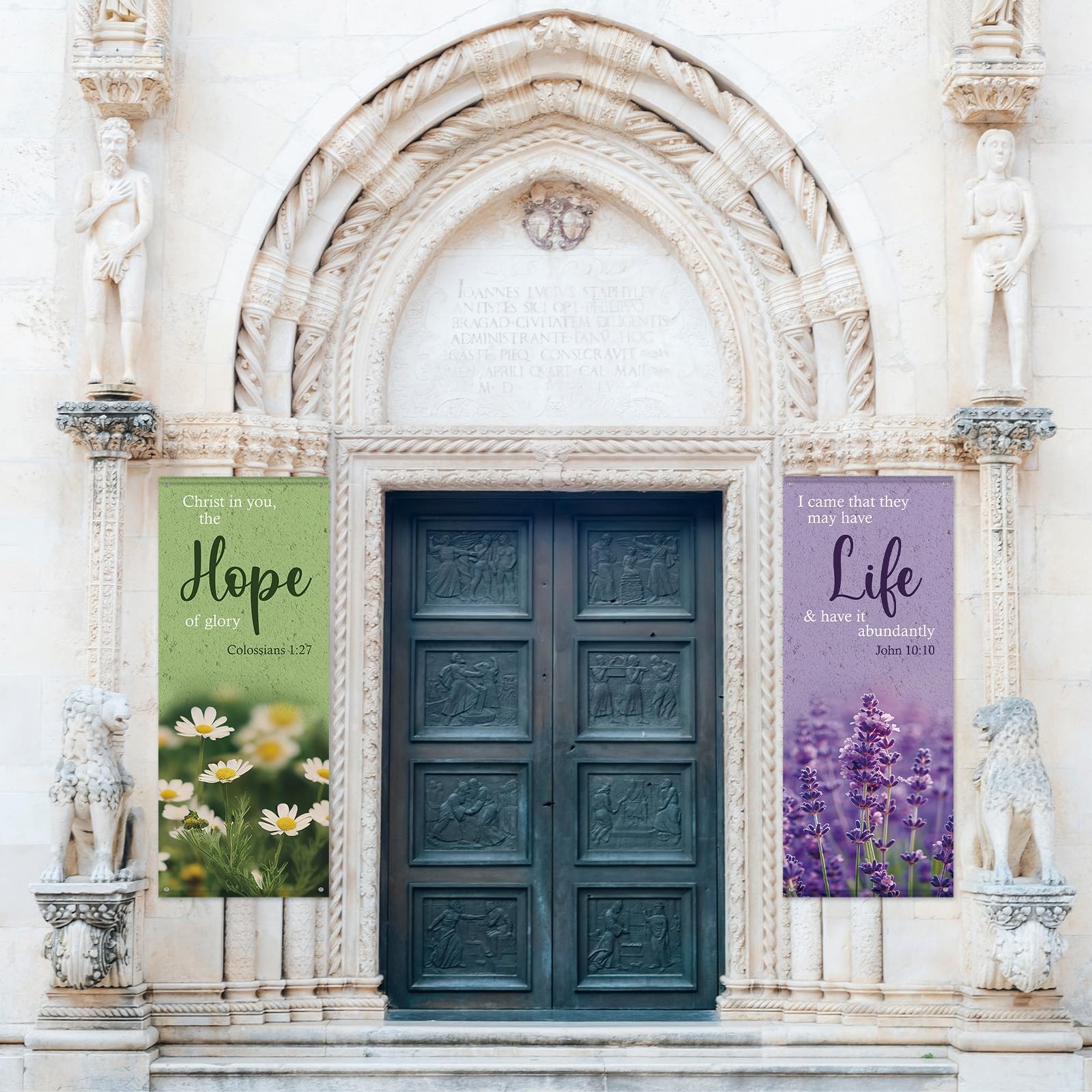 4Pcs Church Banner with Scripture for Sanctuary Wall Worship Classical Christ…