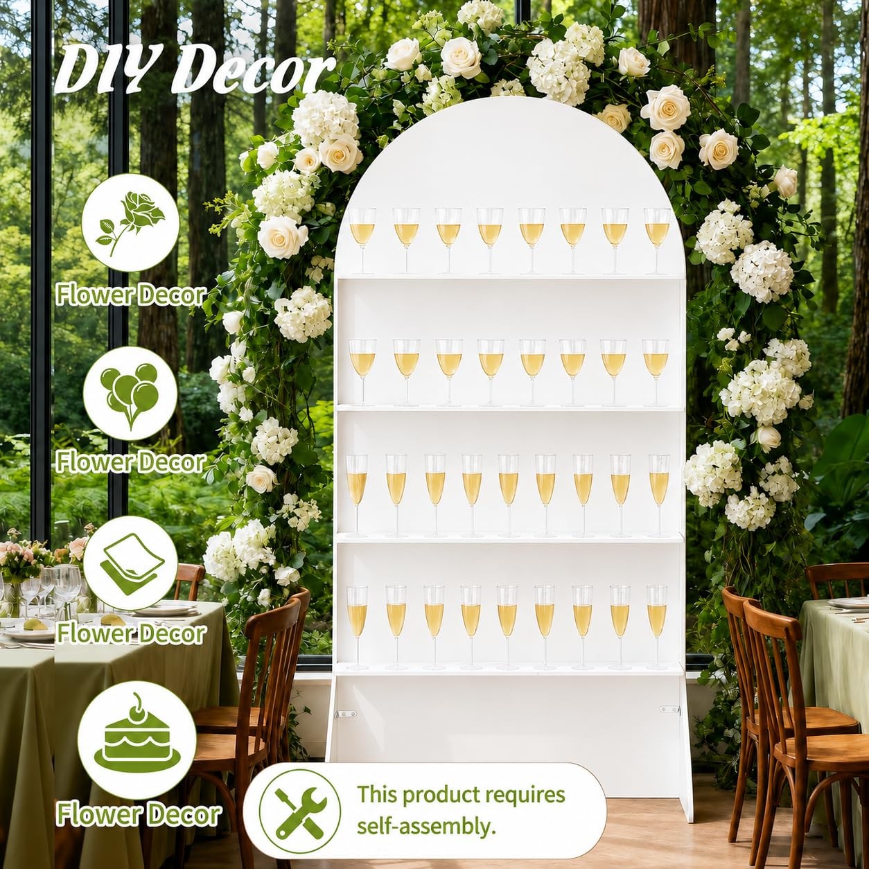 Sicrifety 5.9 ft 4-Tier Champagne Wall 70 x 35.43 x 24.6 inches, White