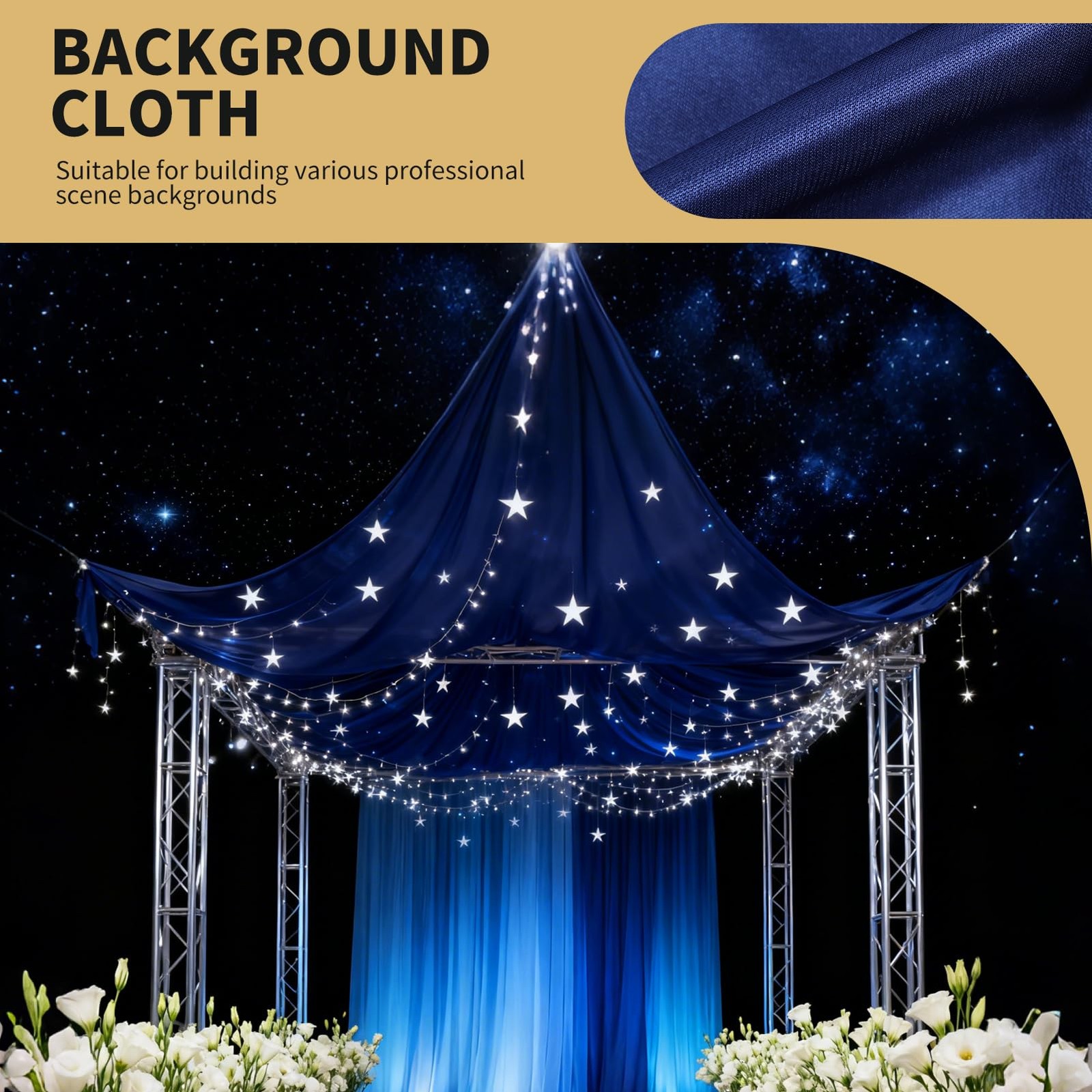 2 PCS 5×10 FT Navy Blue Photo Stage Backdrop Curtains Drapes Photography Party