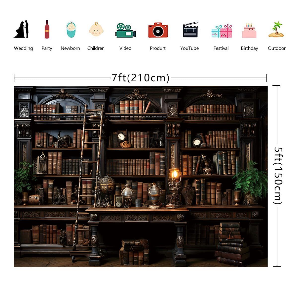 Bookshelf Backdrop Retro Office Library Photography Backdrops Photo Props