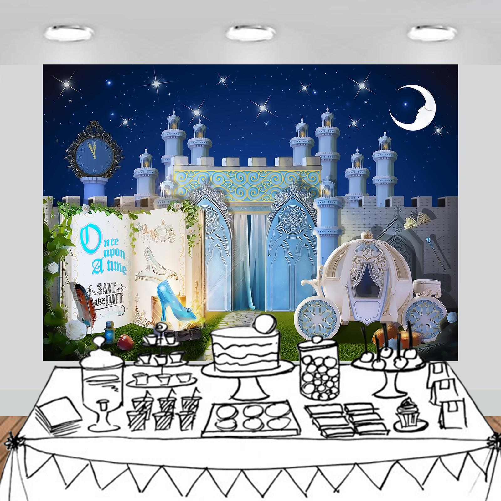 Fairytale Storybook Princess Castle Night Party Backdrop Scene Setters 7×5 feet