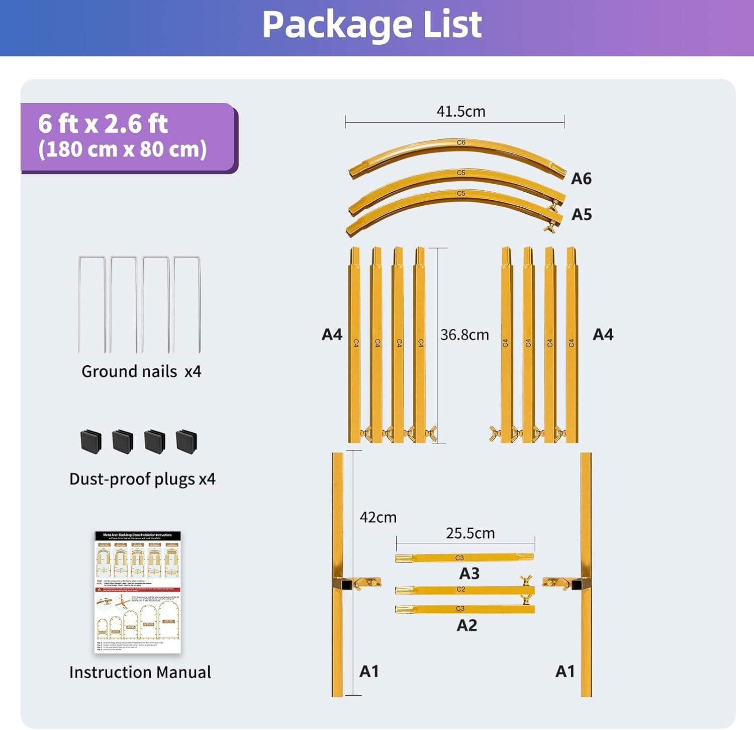 Portable 6FT Metal Arch Frame for Bridal Showers and Birthday Celebrations