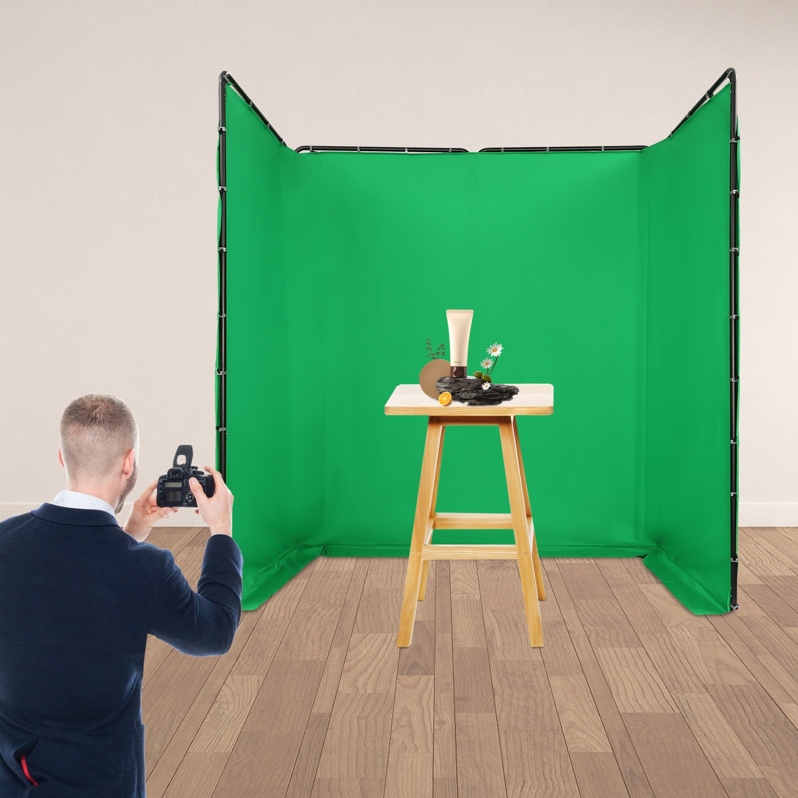 12.73*7.55ft Photography Backdrop Stand Kit with Green Cloth For Photo Studio