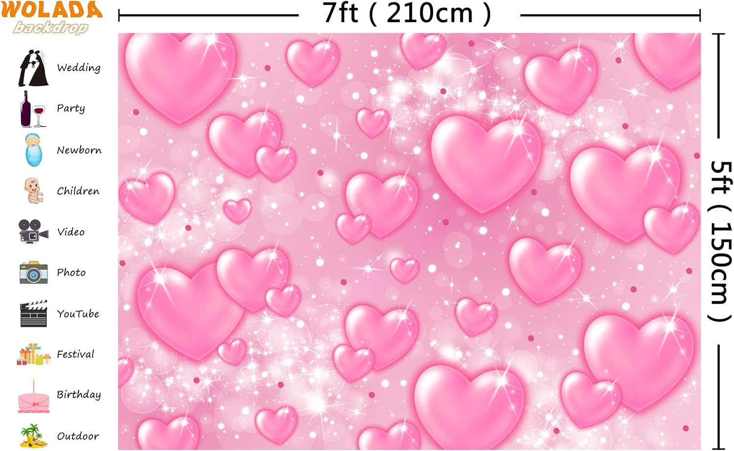 Pink Heart Backdrop Valentine’S Day Background for Party 2000S Backdrop Wedding