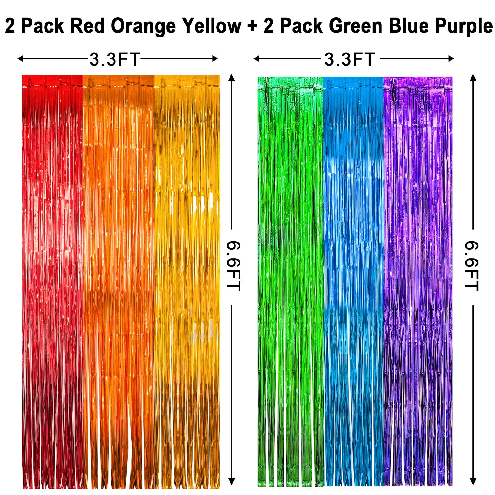 Rainbow Foil Fringe Curtains Party Photo Backdrop 3.3×6.6 FT Multi 4 Pack