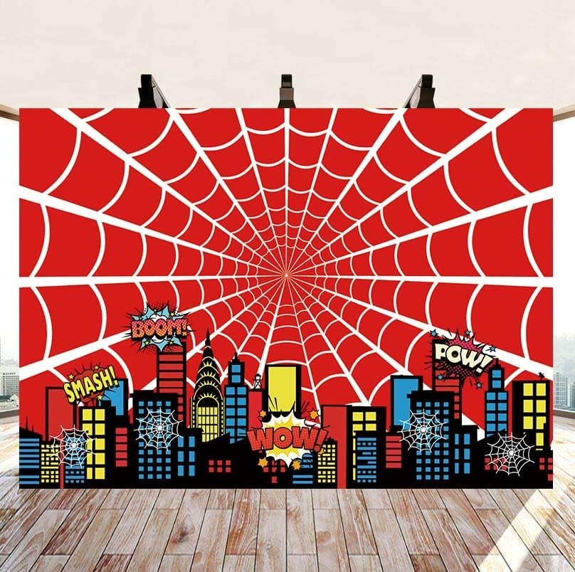Red Spider Web Backdrop 7x5FT Cartoon City Super Heros 7x5FT: Bx23