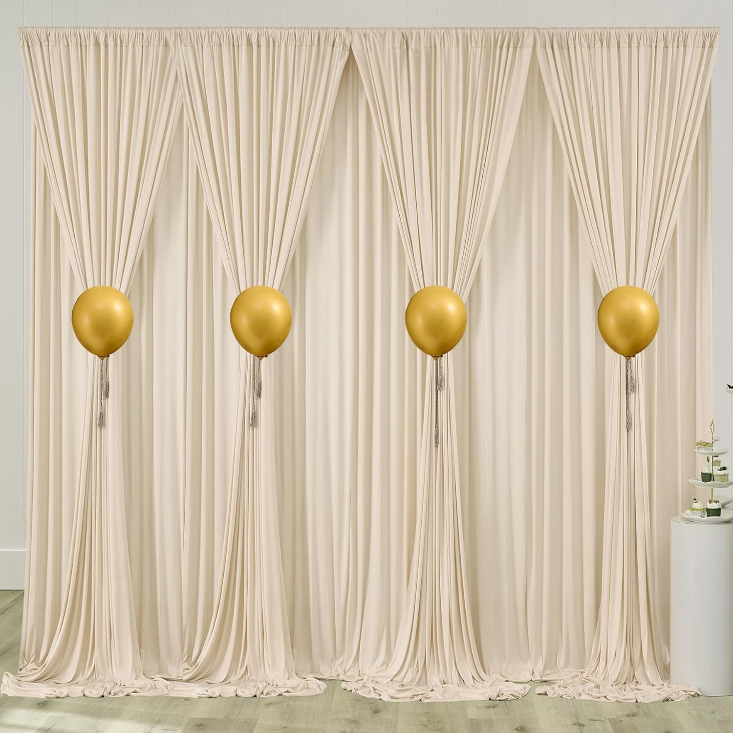40Ft Wrinkle-Free Beige Backdrop Curtain for Weddings & Parties, 8 Panels